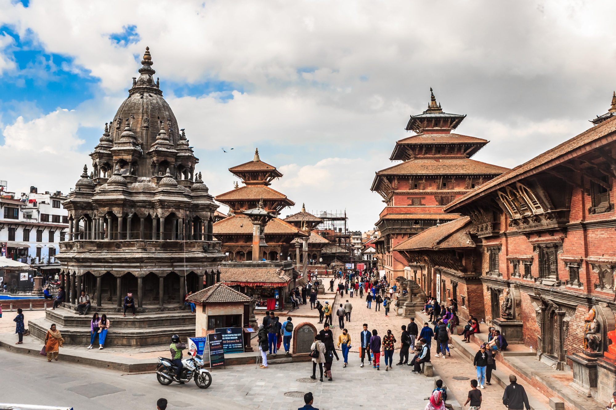Tiered pagoda temples in a Durbar Square